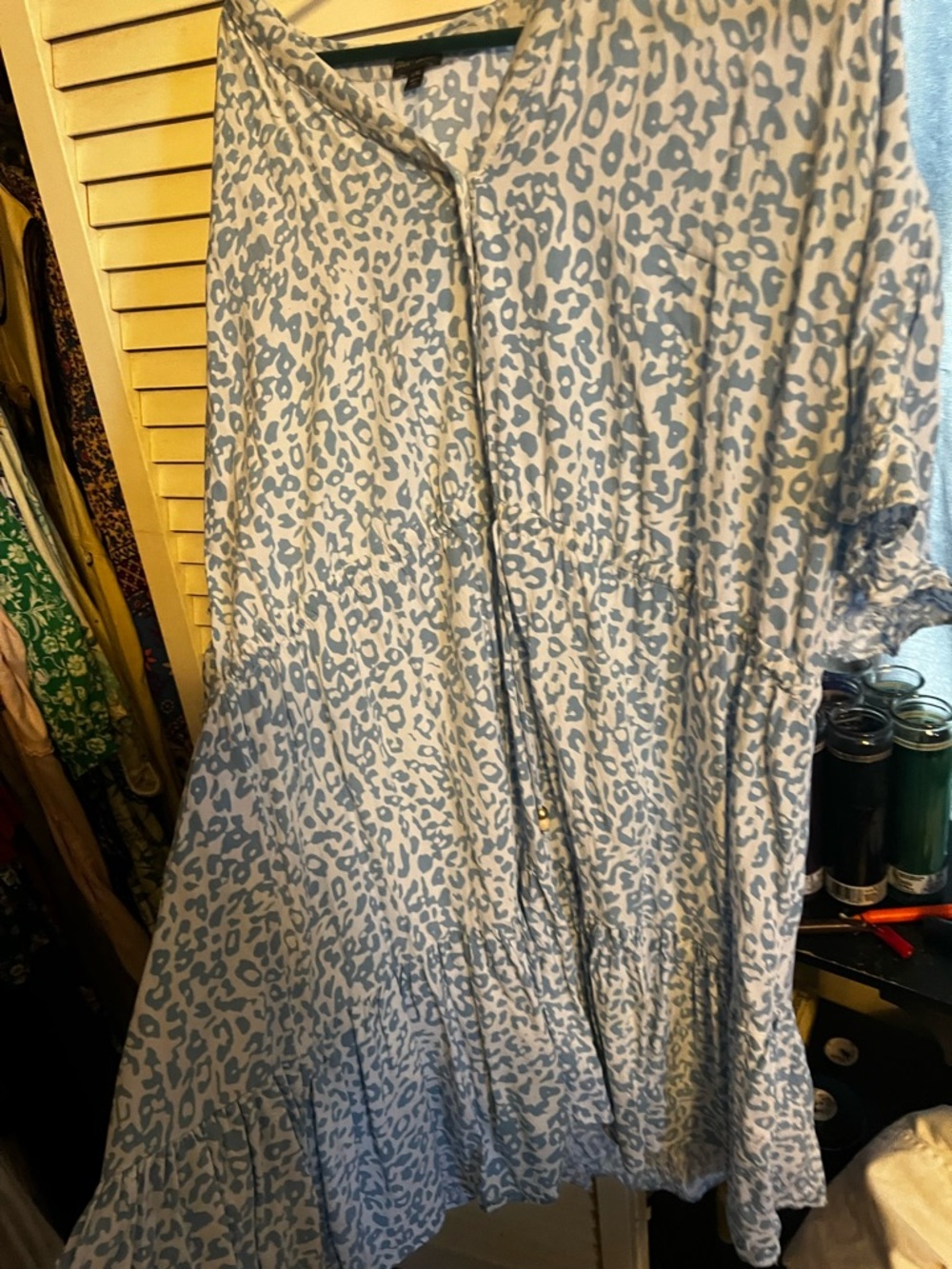 Coco + Carmen Blue and White Leopard-Print Blouse